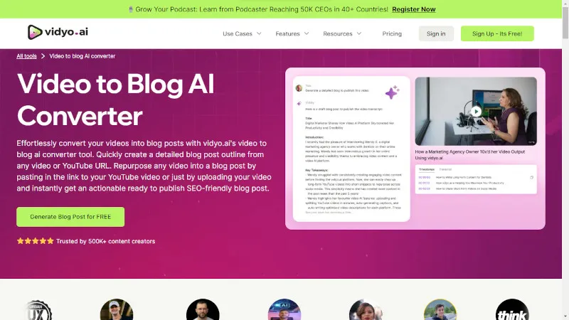 Vidyo.ai's Video to Blog AI Converter Tool